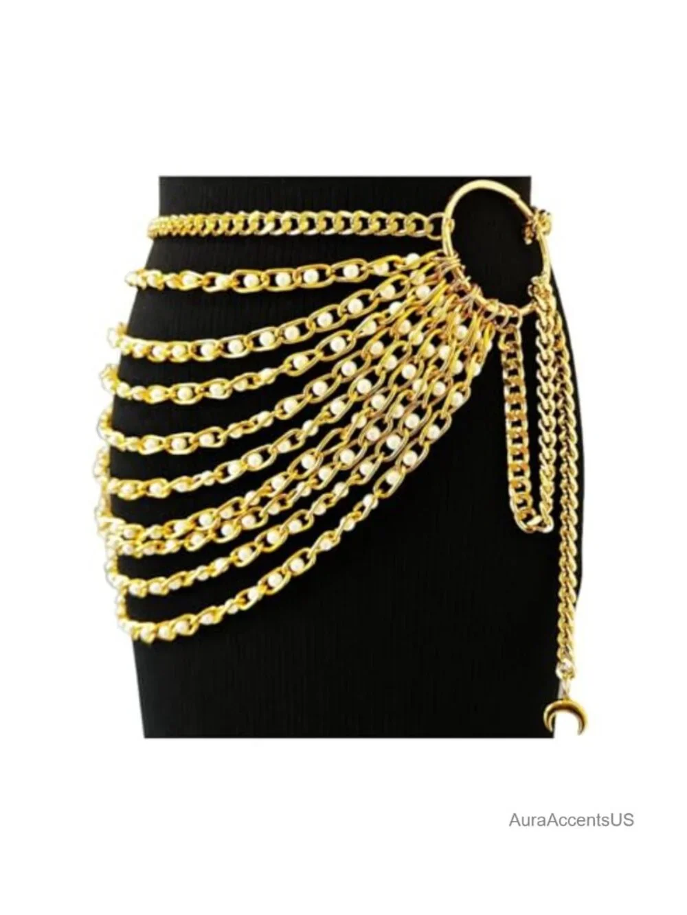 Sexy Multilayer Metal Pearl Waist Chain Belt Fashion Waist Accessory